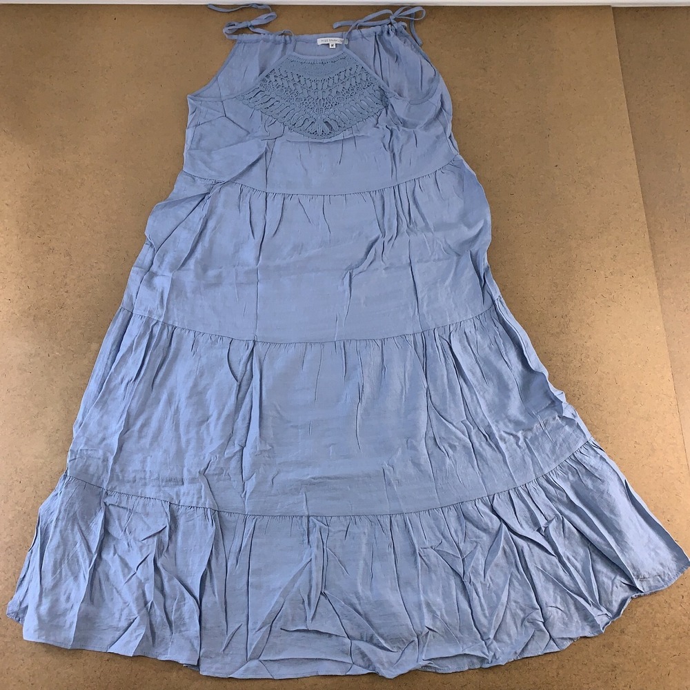 Miss Sparkling Women's Size Medium Chambray Lace Trim Neck Tiered Maxi Dress New